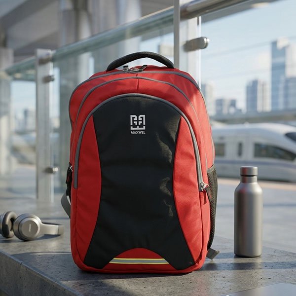 MAXWEL 35L CASUAL BACKPACK WITH RAIN COVER – RED / BLACK